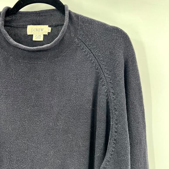 J.Crew Navy Blue Linen Blend Oversized Turtleneck Sweater Vintage 90's - Picture 3 of 4